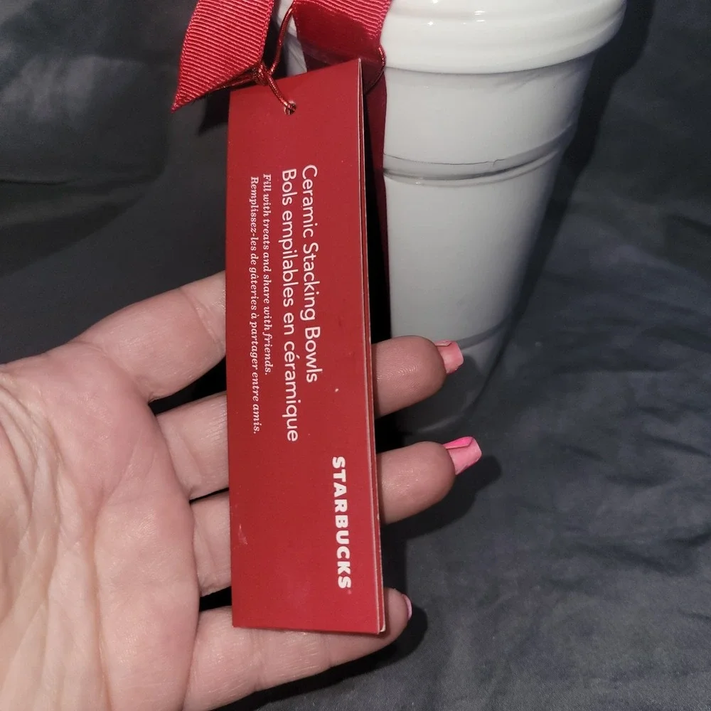 Starbucks Collectors Ceramic Stacking Snack Bowls 4 piece Set White 2012 NWT